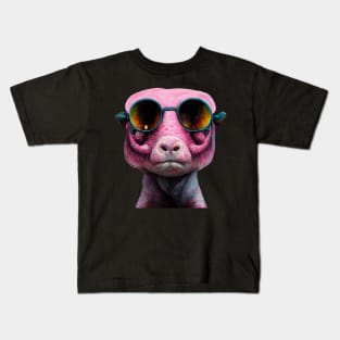 creature,photorealistic scary pig with pierced nose and sunglasses 8k Kids T-Shirt